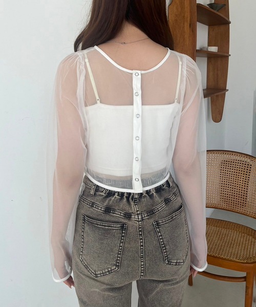 one after another NICE CLAUP（ワンアフターアナザーナイスクラップ）の「【2点セット】シアートップス+ミニキャミワンピース（ワンピース・レディース・ホワイト×ブラック/ブラウン系その他/アイボリー系・FREE）」の17枚目の写真