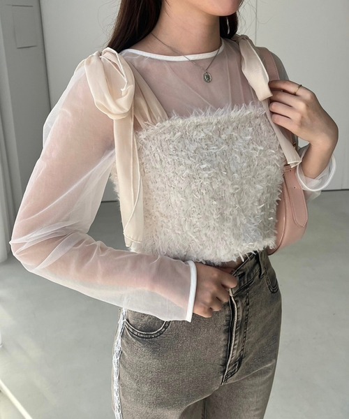 one after another NICE CLAUP（ワンアフターアナザーナイスクラップ）の「【2点セット】シアートップス+ミニキャミワンピース（ワンピース・レディース・ホワイト×ブラック/ブラウン系その他/アイボリー系・FREE）」の18枚目の写真