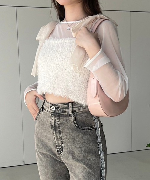 one after another NICE CLAUP（ワンアフターアナザーナイスクラップ）の「【2点セット】シアートップス+ミニキャミワンピース（ワンピース・レディース・ホワイト×ブラック/ブラウン系その他/アイボリー系・FREE）」の19枚目の写真