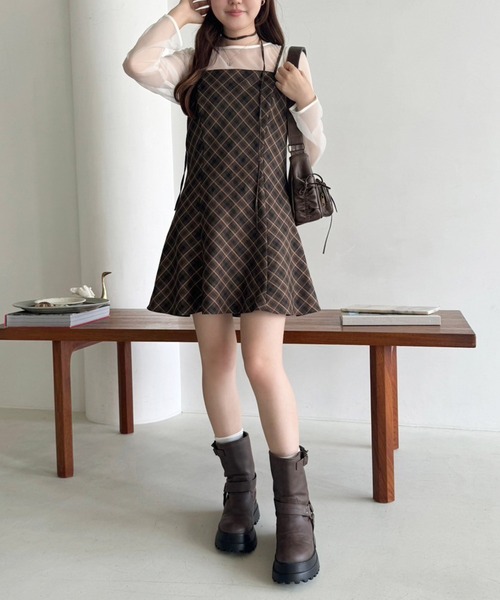 one after another NICE CLAUP（ワンアフターアナザーナイスクラップ）の「【2点セット】シアートップス+ミニキャミワンピース（ワンピース・レディース・ホワイト×ブラック/ブラウン系その他/アイボリー系・FREE）」の12枚目の写真