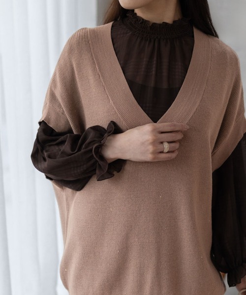 HusHusH（ハッシュアッシュ）の「HusHusH Vネックラメベスト（ベスト・レディース・ブラック/ブラウン系その他/グレイッシュベージュ・フリー）」の12枚目の写真