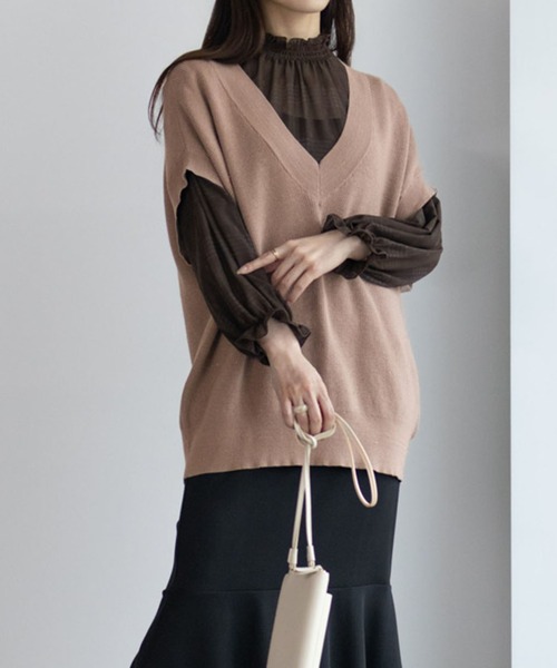 HusHusH（ハッシュアッシュ）の「HusHusH Vネックラメベスト（ベスト・レディース・ブラック/ブラウン系その他/グレイッシュベージュ・フリー）」の13枚目の写真