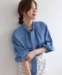le.coeur blanc | デニムライクボウタイギャザーブラウス(シャツ/ブラウス)