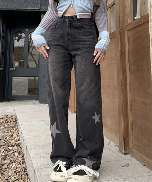 デニム ジーンズ パンツ ボトムス ビジュー 星柄 ロング S/XL 23at059.jpg