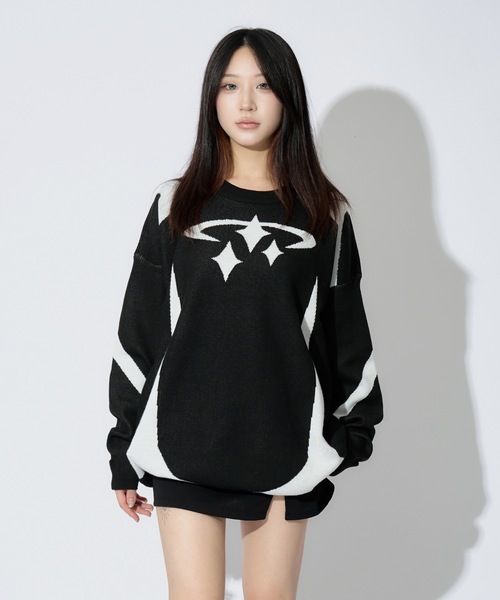 SANOWERS ニットジャケット 星 スター y2k セール】y2k Star Motif Knit / スターモチーフニット（ニット