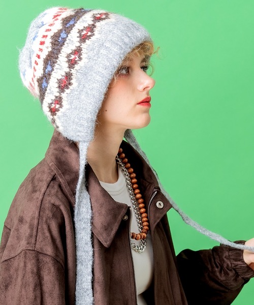 セール】an meets zakka 民族柄ニットフーディー帽子 / メンズ