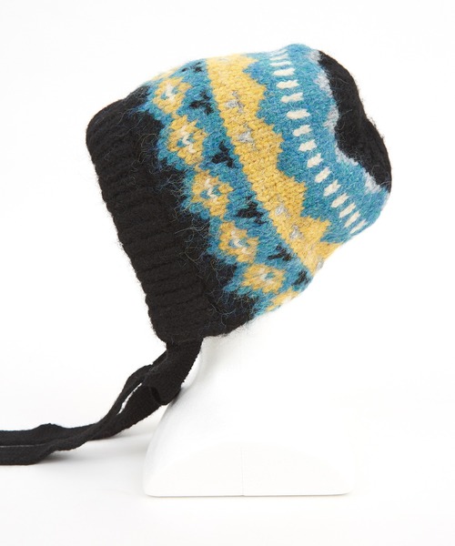 an meets zakka（アンミツザッカ）の「an meets zakka 民族柄ニットフーディー帽子（ニットキャップ/ビーニー・レディース・ブラウン/ブラック/グレー・ONESIZE）」の8枚目の写真