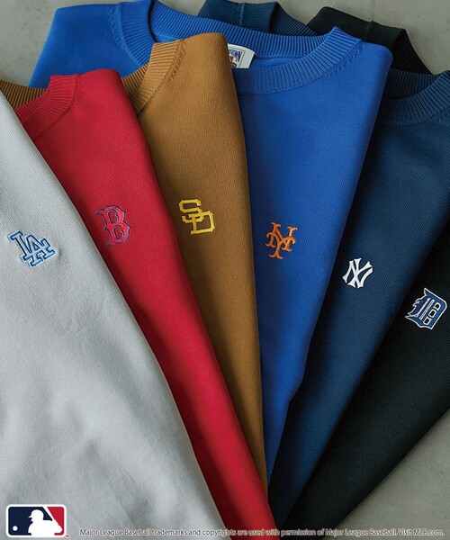 MLB(メジャーリーグベースボール)の「MLB別注 エンブレム付きクルーネックニット(ニット/セーター・メンズ・ブラック/ネイビー/ブラウン/グレー/レッド/コバルトブルー・M/L/XL)」の7枚目の写真