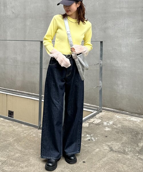CIAOPANIC TYPY(チャオパニックティピー)の「袖シアーリブニット(ニット/セーター・レディース・ピンク/レッド/ミント/イエロー/ブラック/オフホワイト/グレー・ONE SIZE)」の10枚目の写真