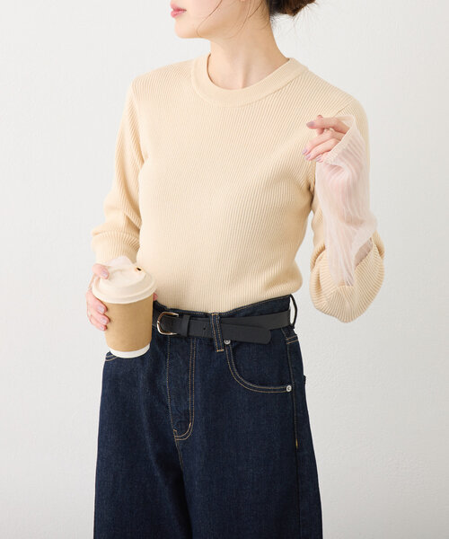 CIAOPANIC TYPY(チャオパニックティピー)の「袖シアーリブニット(ニット/セーター・レディース・ピンク/レッド/ミント/イエロー/ブラック/オフホワイト/グレー・ONE SIZE)」の18枚目の写真
