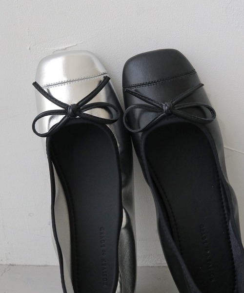 HER CLOSET（ハークローゼット）の「 【HER CLOSET】スクエアトゥソフトバレーパンプス SQUARE TOE SOFT BALLET PUMPS（パンプス・レディース・ブラック/シルバー・24/23/22/23.5）」の20枚目の写真