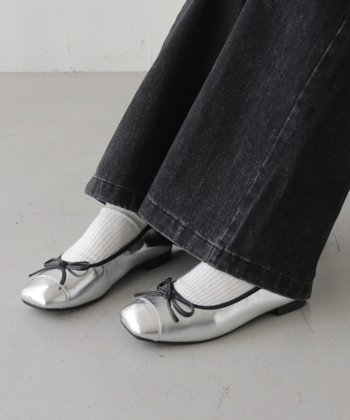 HER CLOSET（ハークローゼット）の「 【HER CLOSET】スクエアトゥソフトバレーパンプス SQUARE TOE SOFT BALLET PUMPS（パンプス・レディース・ブラック/シルバー・24/23/22/23.5）」の12枚目の写真