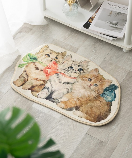 セール】もこもこ起毛マット ネコ型 ダイカットデザイン 猫グッズ