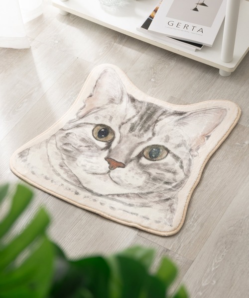 もこもこ起毛マット ネコ型 ダイカットデザイン 猫グッズ（ラグ/マット