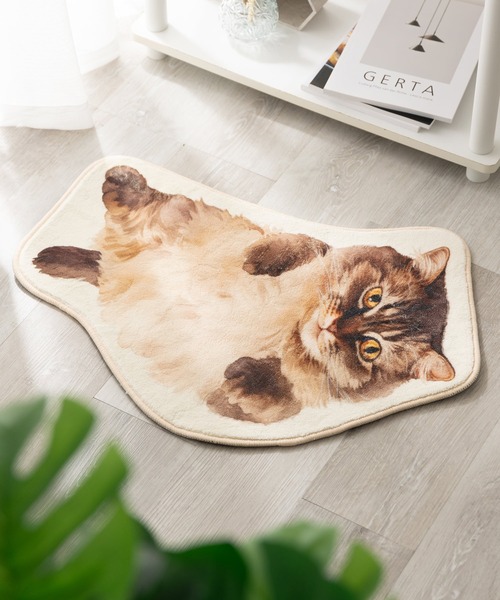 セール】もこもこ起毛マット ネコ型 ダイカットデザイン 猫グッズ