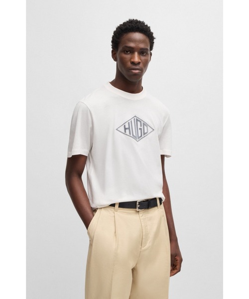 HUGO（ヒューゴ）の「コットンジャージー Tシャツ ジオメトリックロゴエンブロイダリー（Tシャツ/カットソー・メンズ・ブラック/ホワイト・XXL/XL/L/M/S/XS）」の2枚目の写真