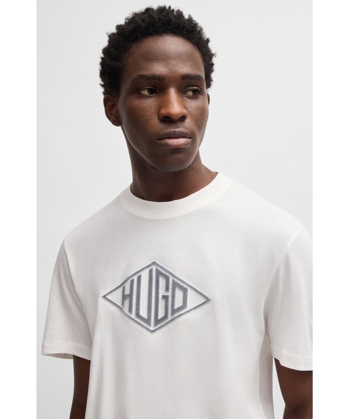HUGO（ヒューゴ）の「コットンジャージー Tシャツ ジオメトリックロゴエンブロイダリー（Tシャツ/カットソー・メンズ・ブラック/ホワイト・XXL/XL/L/M/S/XS）」の7枚目の写真