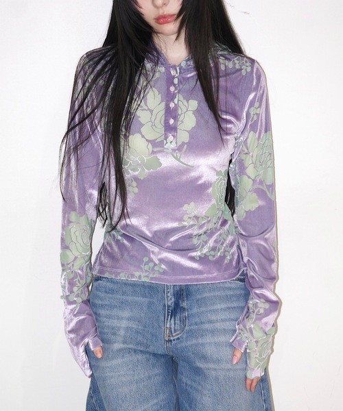 igi（イジ）の「OPAL VELOUR HOODIE TEE / ベロアフーディー（パーカー・レディース・ブラック/パープル・FREE）」の5枚目の写真