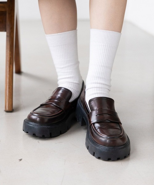 RAGEBLUE（レイジブルー）の「抗菌・防臭/トラックソール厚底コインローファー（ローファー・レディース・ブラック/その他8/ブラウン・MEDIUM/LARGE）」の2枚目の写真