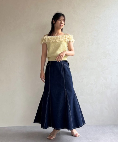 31 Sons de mode（トランテアン　ソン　ドゥ　モード）の「ベルト付きデニムマーメイドスカート（スカート・レディース・ブルー/インディゴブルー・38/36）」の4枚目の写真