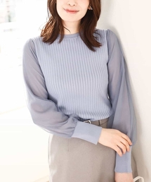 シフォンチュール袖ニット/洗える/WEB限定サイズあり