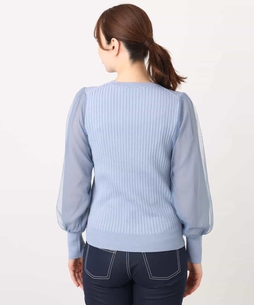 OFUON le MK(オフオンルエムケー)の「シフォンチュール袖ニット/洗える/WEB限定サイズあり(ニット/セーター・レディース・ブルー/ネイビー/ホワイト・36/38/40)」の22枚目の写真