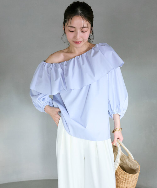 ブラウス シャツ 「最強華やぎ」ワンショルラッフルフリルブラウス レディース セール】【最強華やぎ◎】ワンショルラッフルフリルブラウス