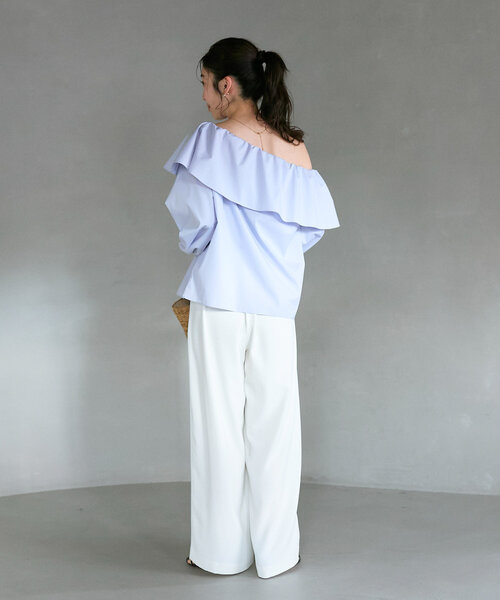 ブラウス シャツ 「最強華やぎ」ワンショルラッフルフリルブラウス レディース セール】【最強華やぎ◎】ワンショルラッフルフリルブラウス