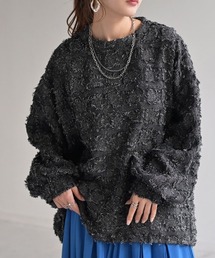 ブロックチェックフリンジ×ぽわん袖トップス