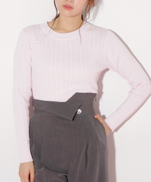 JILL by JILL STUART（ジルバイジルスチュアート）の「◇ミニブークレーケーブルニット（ニット/セーター・レディース・ピンク/ホワイト/ラベンダー/ネイビー・FREE）」の4枚目の写真