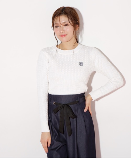 JILL by JILL STUART（ジルバイジルスチュアート）の「◇ミニブークレーケーブルニット（ニット/セーター・レディース・ピンク/ホワイト/ラベンダー/ネイビー・FREE）」の14枚目の写真