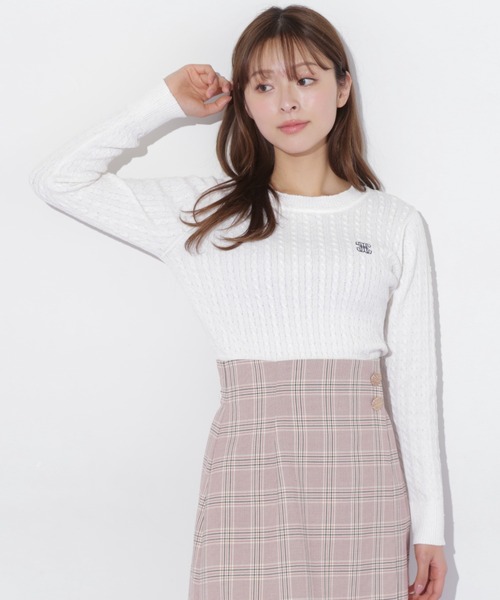 JILL by JILL STUART（ジルバイジルスチュアート）の「◇ミニブークレーケーブルニット（ニット/セーター・レディース・ピンク/ホワイト/ラベンダー/ネイビー・FREE）」の8枚目の写真