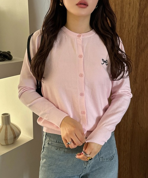 efill（エフィル）の「リボン刺繍の 春 ニット カーディガン（カーディガン/ボレロ・レディース・ピンク/グレー・FREE）」の3枚目の写真