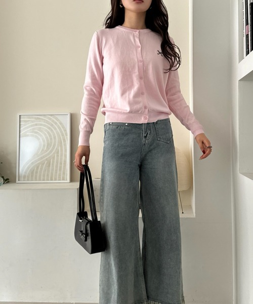 efill（エフィル）の「リボン刺繍の 春 ニット カーディガン（カーディガン/ボレロ・レディース・ピンク/グレー・FREE）」の5枚目の写真