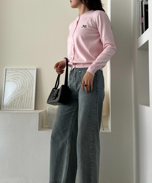 efill（エフィル）の「リボン刺繍の 春 ニット カーディガン（カーディガン/ボレロ・レディース・ピンク/グレー・FREE）」の6枚目の写真