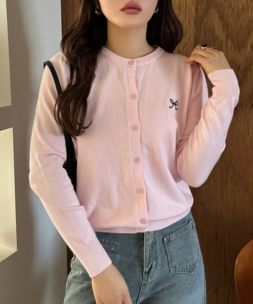 efill（エフィル）の「リボン刺繍の 春 ニット カーディガン（カーディガン/ボレロ・レディース・ピンク/グレー・FREE）」の4枚目の写真