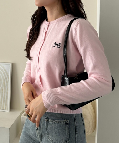 efill（エフィル）の「リボン刺繍の 春 ニット カーディガン（カーディガン/ボレロ・レディース・ピンク/グレー・FREE）」の12枚目の写真