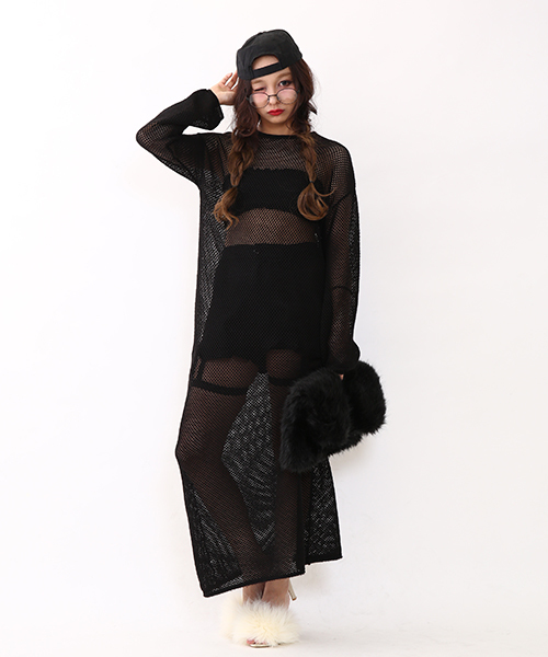 Fallin'（フォーリン）の「Fallin　Ｋｎｉｔ　Ｍｅｓｈ　Ｄｒｅｓｓ（ワンピース・レディース・ブラック・FREE）」の5枚目の写真