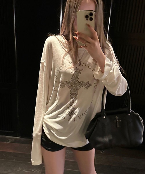 セール】デザイン十字架長袖tシャツ（Tシャツ/カットソー