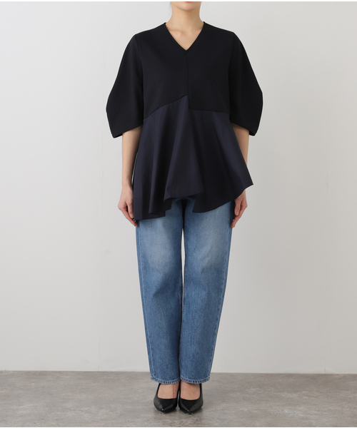 La TOTALITE(ラトータリテ)の「【MARECHAL TERRE/マルシャルテル】Vネックコンビプルオーバー(Tシャツ/カットソー・レディース・ネイビー/ホワイト・FREE)」の10枚目の写真