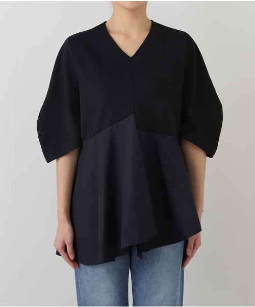 La TOTALITE(ラトータリテ)の「【MARECHAL TERRE/マルシャルテル】Vネックコンビプルオーバー(Tシャツ/カットソー・レディース・ネイビー/ホワイト・FREE)」の11枚目の写真