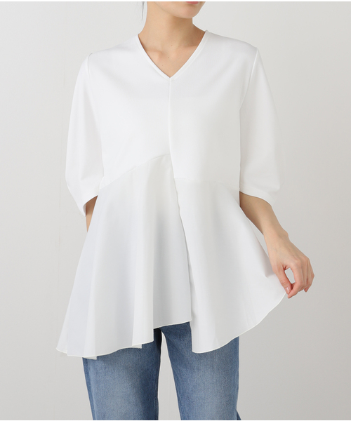 La TOTALITE(ラトータリテ)の「【MARECHAL TERRE/マルシャルテル】Vネックコンビプルオーバー(Tシャツ/カットソー・レディース・ネイビー/ホワイト・FREE)」の19枚目の写真