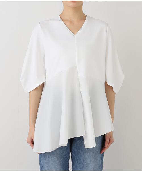La TOTALITE(ラトータリテ)の「【MARECHAL TERRE/マルシャルテル】Vネックコンビプルオーバー(Tシャツ/カットソー・レディース・ネイビー/ホワイト・FREE)」の20枚目の写真