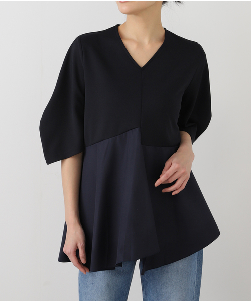 La TOTALITE(ラトータリテ)の「【MARECHAL TERRE/マルシャルテル】Vネックコンビプルオーバー(Tシャツ/カットソー・レディース・ネイビー/ホワイト・FREE)」の22枚目の写真