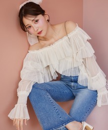 オフショルフリルブラウス