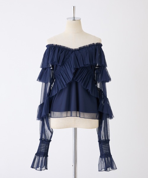 one after another NICE CLAUP(ワンアフターアナザーナイスクラップ)の「オフショルフリルブラウス(シャツ/ブラウス・レディース・サックスブルー/アイボリー/ネイビー・FREE)」の9枚目の写真