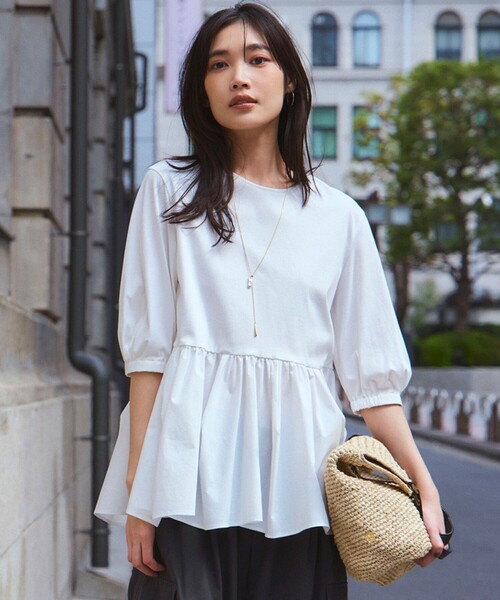 ペプラムカットソー （SAX） セール】【GLOW8月号掲載/洗える】ランダムフリルジャージー ペプラム