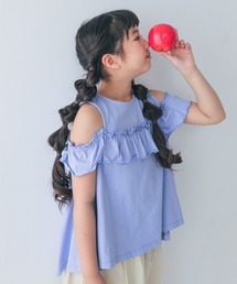 NHT（エヌエイチティー）の「NHT/エヌエイチティー フリルオフショルダーTシャツ（Tシャツ/カットソー・キッズ）」