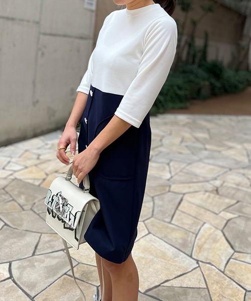 ST.ROONEY(セントルーニー)の「レトロボタンワンピース【低身長・小柄女性向け】(ワンピース・レディース・ホワイト×ホワイト/ホワイト×ネイビー・XS)」の3枚目の写真