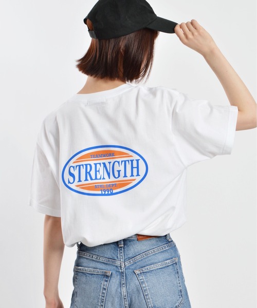 MODISH GAZE(モディシュガゼ)の「【MODISH GAZE】STRENGTHオーバルロゴTシャツ(CP)(Tシャツ/カットソー・レディース・ブラック/ホワイト・L)」の3枚目の写真